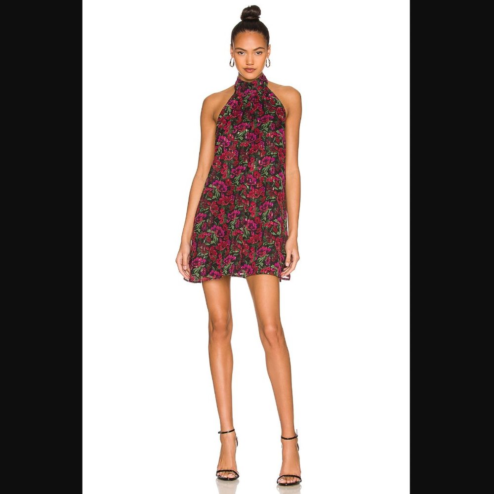 Majorelle Lallina Mini Dress Size XS Winter Berry Floral Halter Neckline